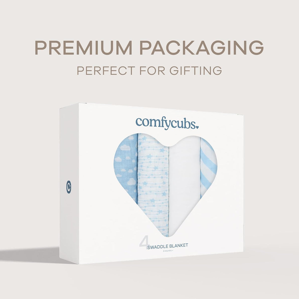 Comfy Cubs Muslin Swaddle Blankets Pack of 4, 47 x 47 Inches, Soft Cotton Baby Blanket Set, Large