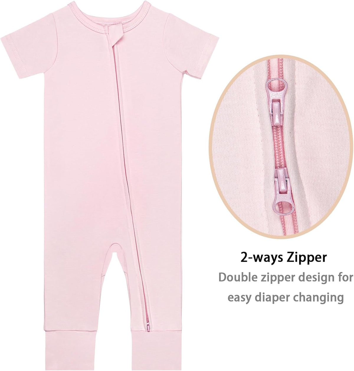 GUISBY Footless Short Sleeve Baby Pajamas with Zipper Cotton Infant Sleepwear