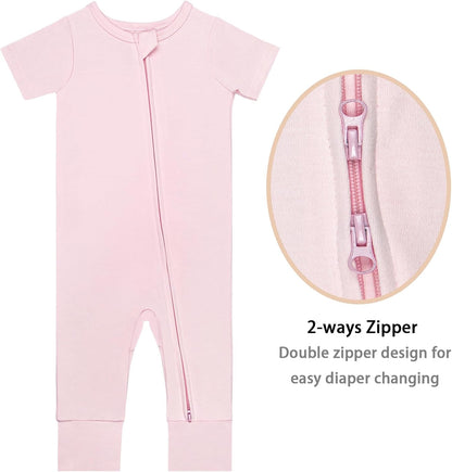 GUISBY Footless Short Sleeve Baby Pajamas with Zipper Cotton Infant Sleepwear