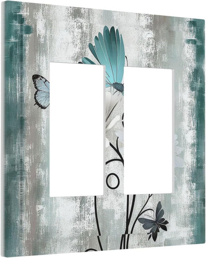 Decorative Outlet Covers Rustic Teal Daisy Floral Flowers Butterfly Wood Grain 2 Gang Double GFCI