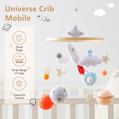 Baby Crib Mobile for Boys Girls | Felt Space Nursery Mobile Wooden Mobile for Crib | Astronaut
