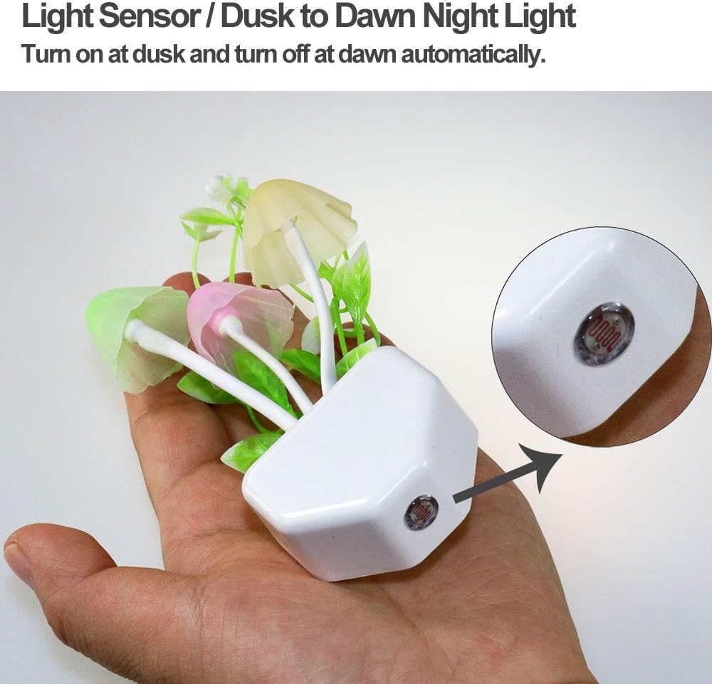 AUSAYE 4 Pack Plug in Night Light, Color Changing Mushroom Light LED Nightlights with Smart Dusk to