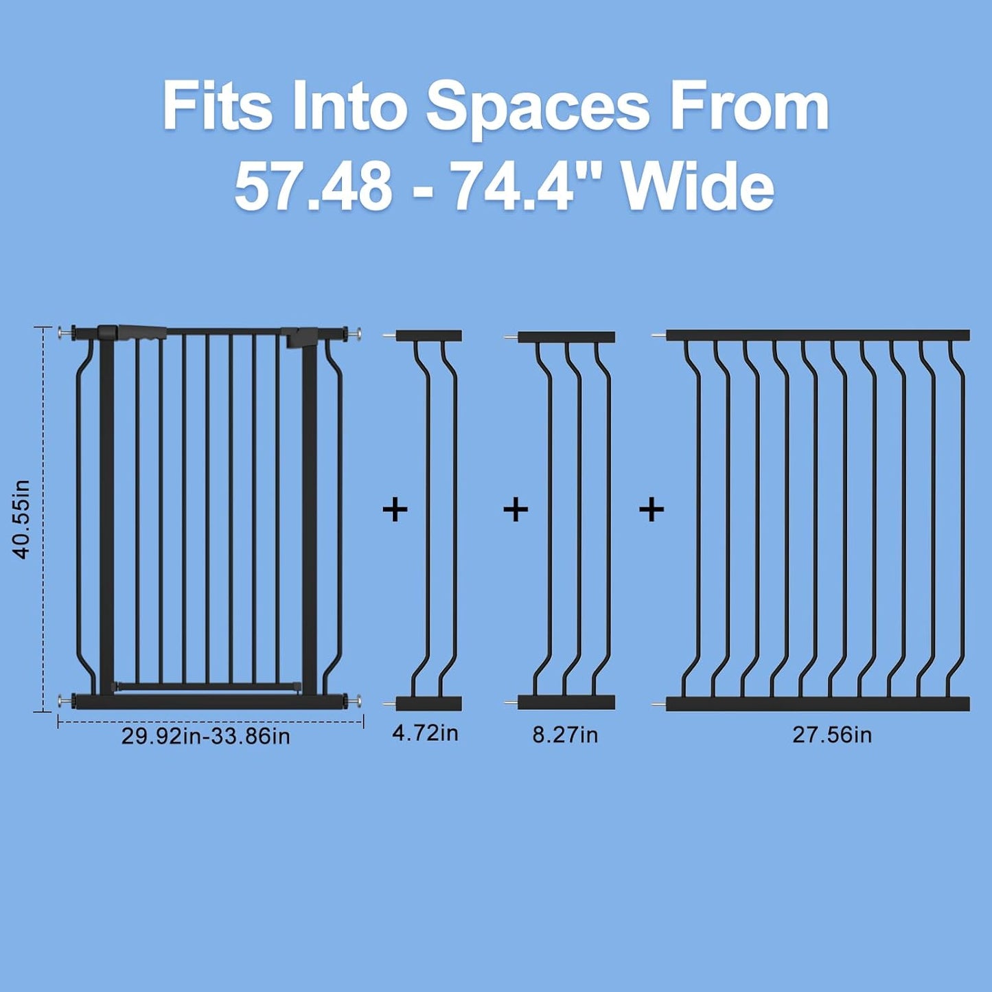 WAOWAO Extra Tall 40.55" Baby Gate 57.48-74.4" Wide Pressure Mounted Walk Through Swing Auto Close