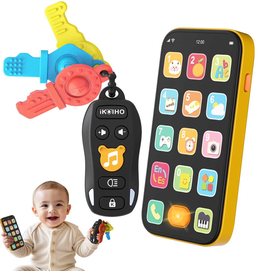 Baby Phone Baby Keys Toys Set, Bilingual Play Phone & Toy Keys for Toddlers