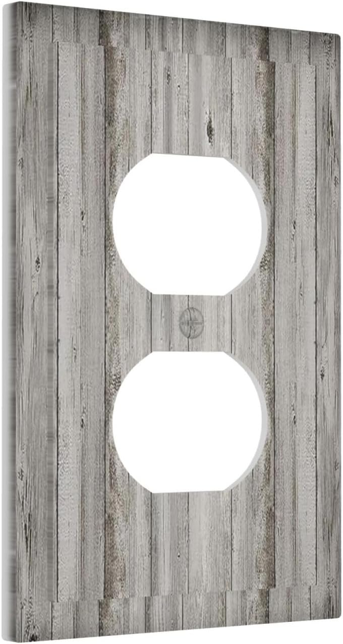 Outlet Covers Farmhouse Rustic Grey Barn Door Wood 1 Gang Duplex Wall Plate Decorative Switch