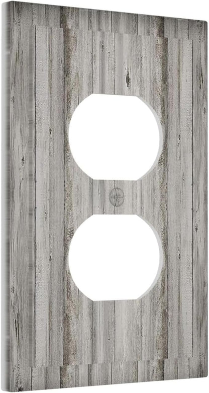 Outlet Covers Farmhouse Rustic Grey Barn Door Wood 1 Gang Duplex Wall Plate Decorative Switch