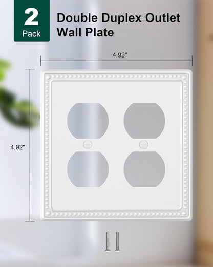 2-Pack Double Duplex Outlet Cover, Metal Switch Plates and Outlet Covers, Pure White Pearls