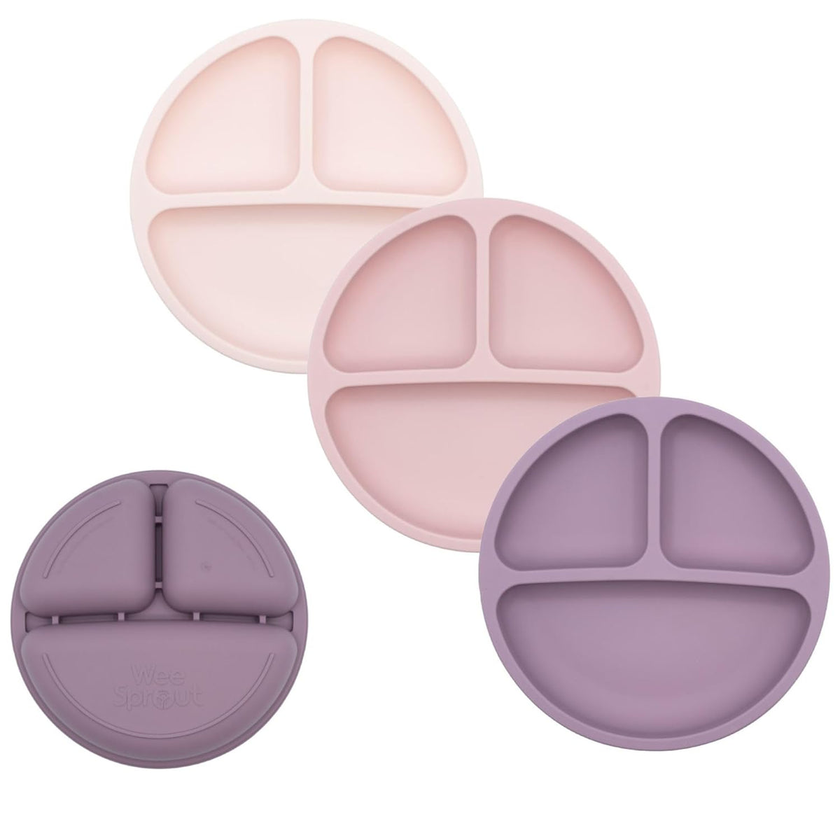 WeeSprout Silicone Divided Plates (No Lids), 100% Food Grade Silicone Plates for Toddlers & Kids