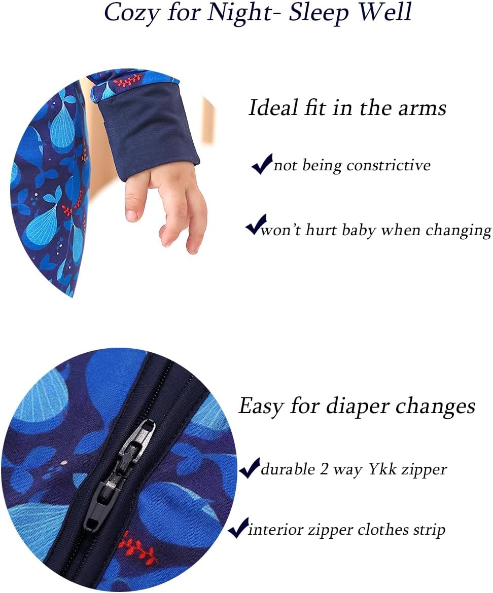 JunNeng 2Pcs Baby Rayon from Bamboo Sleeper with Mitten Cuffs, Footless Zipper Cozy Pjs, Non-Slip
