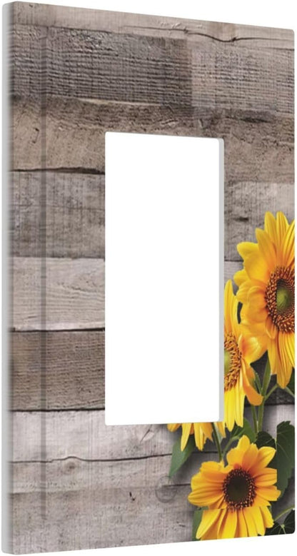 Sunflower Rustic Brown Gray Wood Decorative Outlet Covers 1 Gang Single Rocker Light Switch Cover