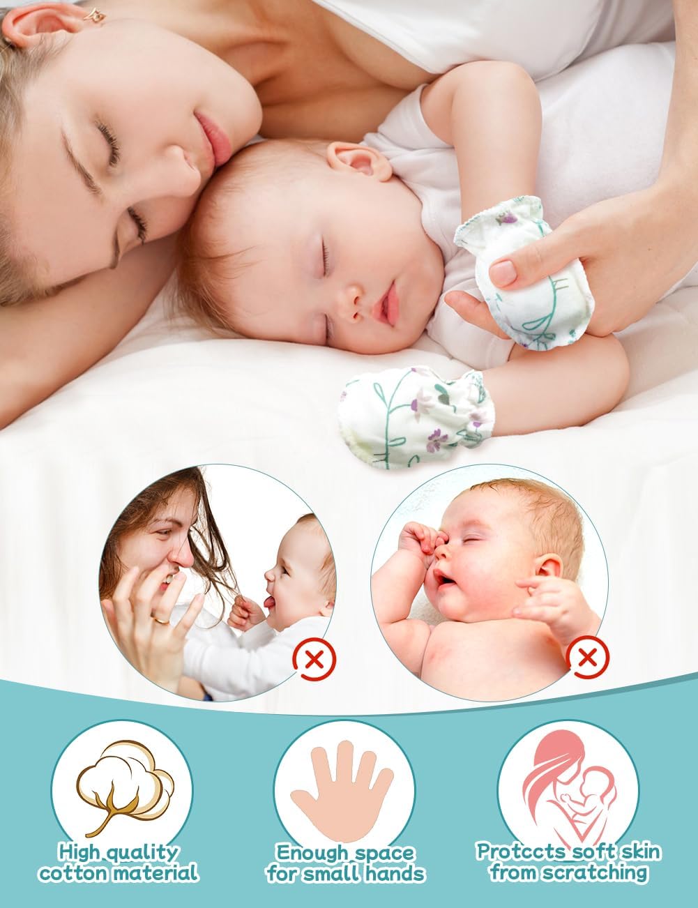 Cute Baby Mittens Newborn, No Scratch Baby Boy Mittens, Baby Girl Hat Gloves for Toddlers, Infant