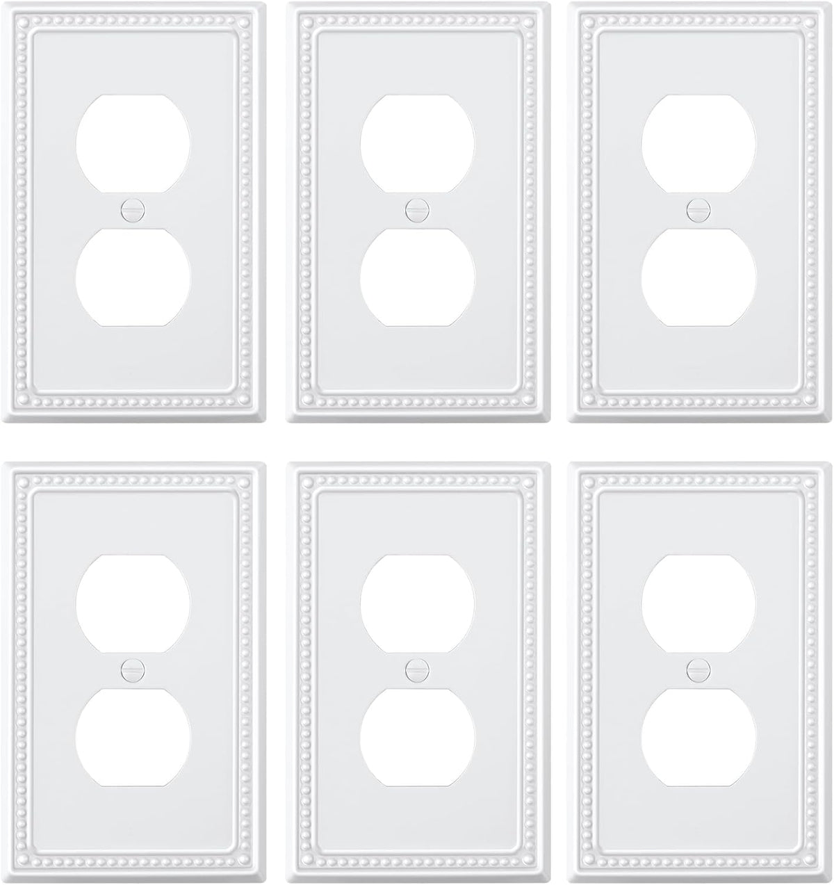 6-Pack Duplex Outlet Cover Plate, Pure White Metal Wall Plates for Electrical Outlets, 1 Gang