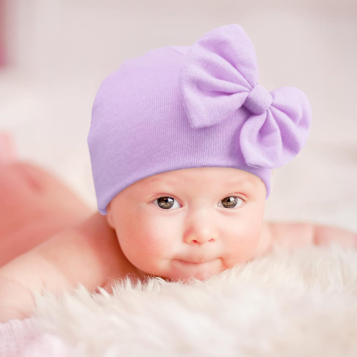 BQUBO Newborn Baby Hats Mittens Set Hospital Hat Beanie Infant Bow Hats Baby Gloves No Scratch