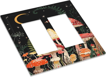 Moon Star Red Mushroom Forest Butterfly Green Plant Decorative Outlet Covers 2 Gang Double GFCI
