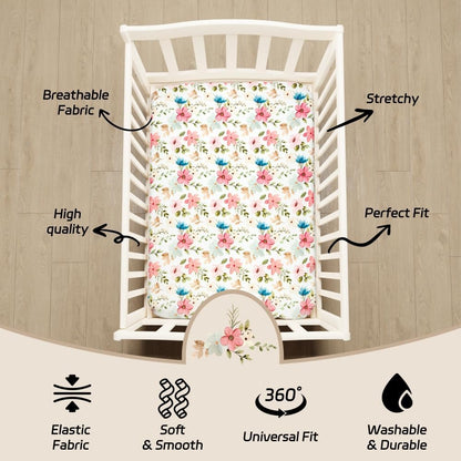 4 Pack Baby Girl Pack N Play Mini Crib Sheets Set Soft Fitted Floral Theme Baby Girl Mattress