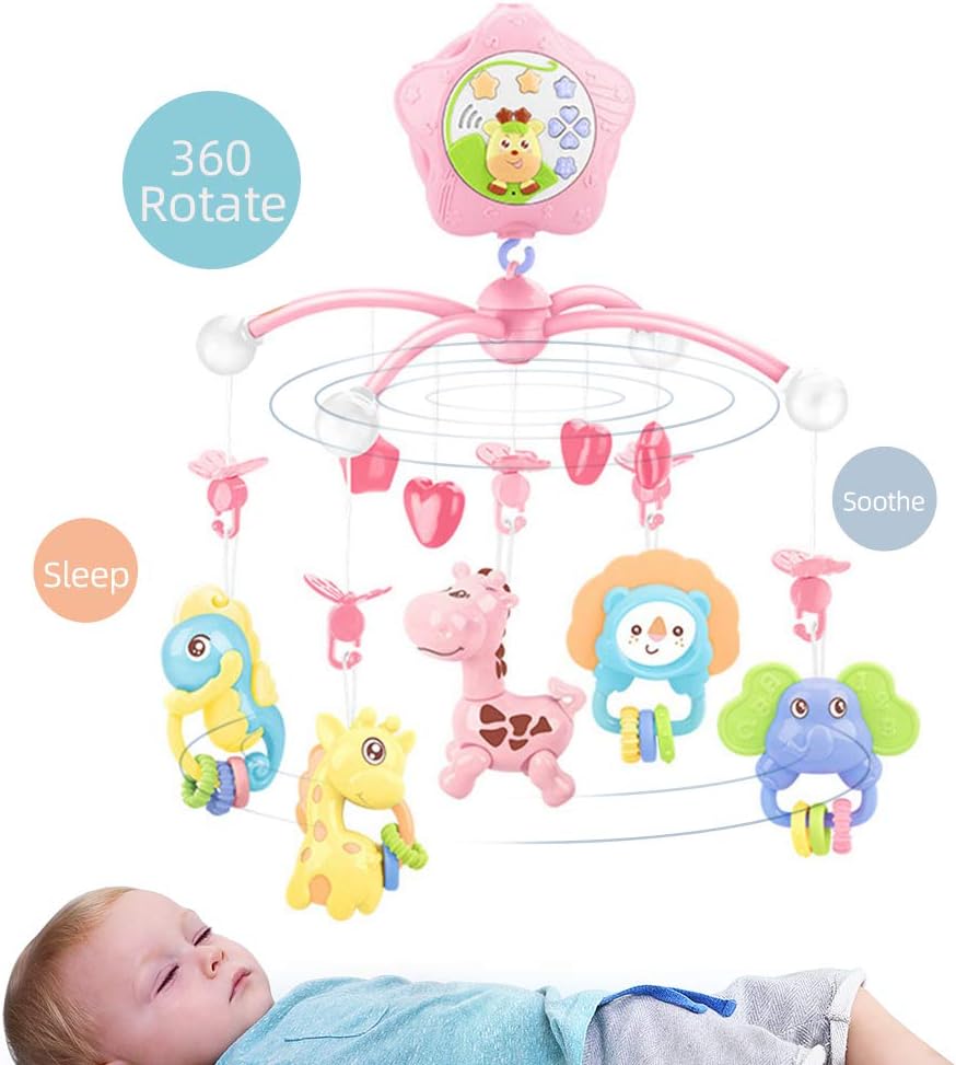 caterbee Baby Crib Mobile for Pack and Play, Crib Toys with Light and Musicial, Remote,Projector