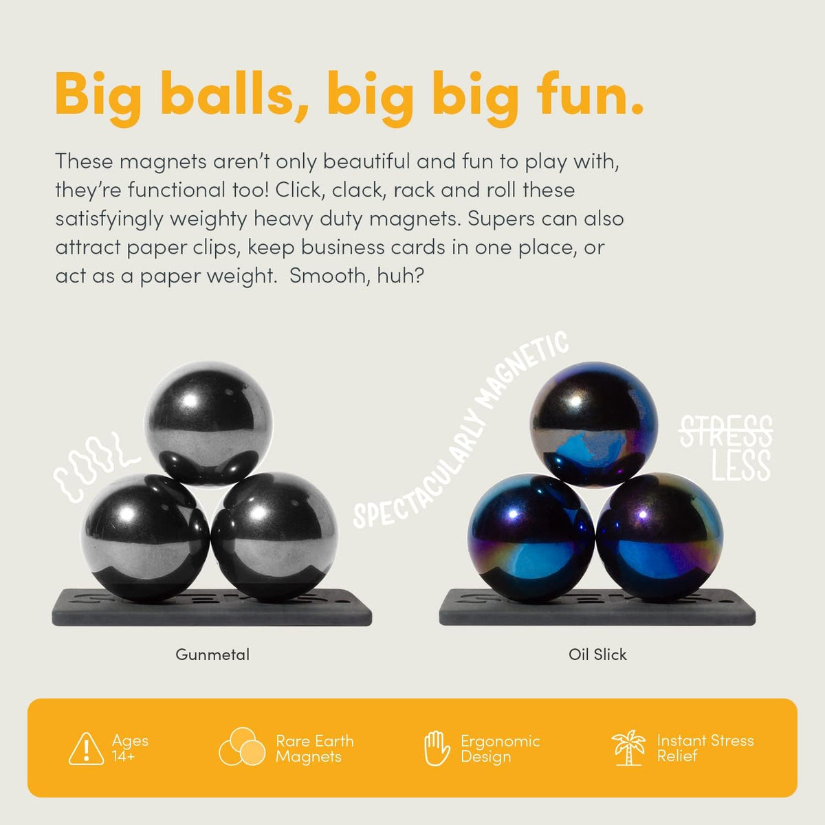 Speks Supers, 33mm Magnets Balls Fidget Toys for Adults, Set of 6, Great Office Desk Decorations