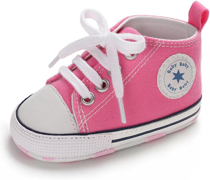 Unisex Baby Girls Boys Canvas High-top Shoes, Newborn Infant Anti-Slip Soft Sole Frist Walking