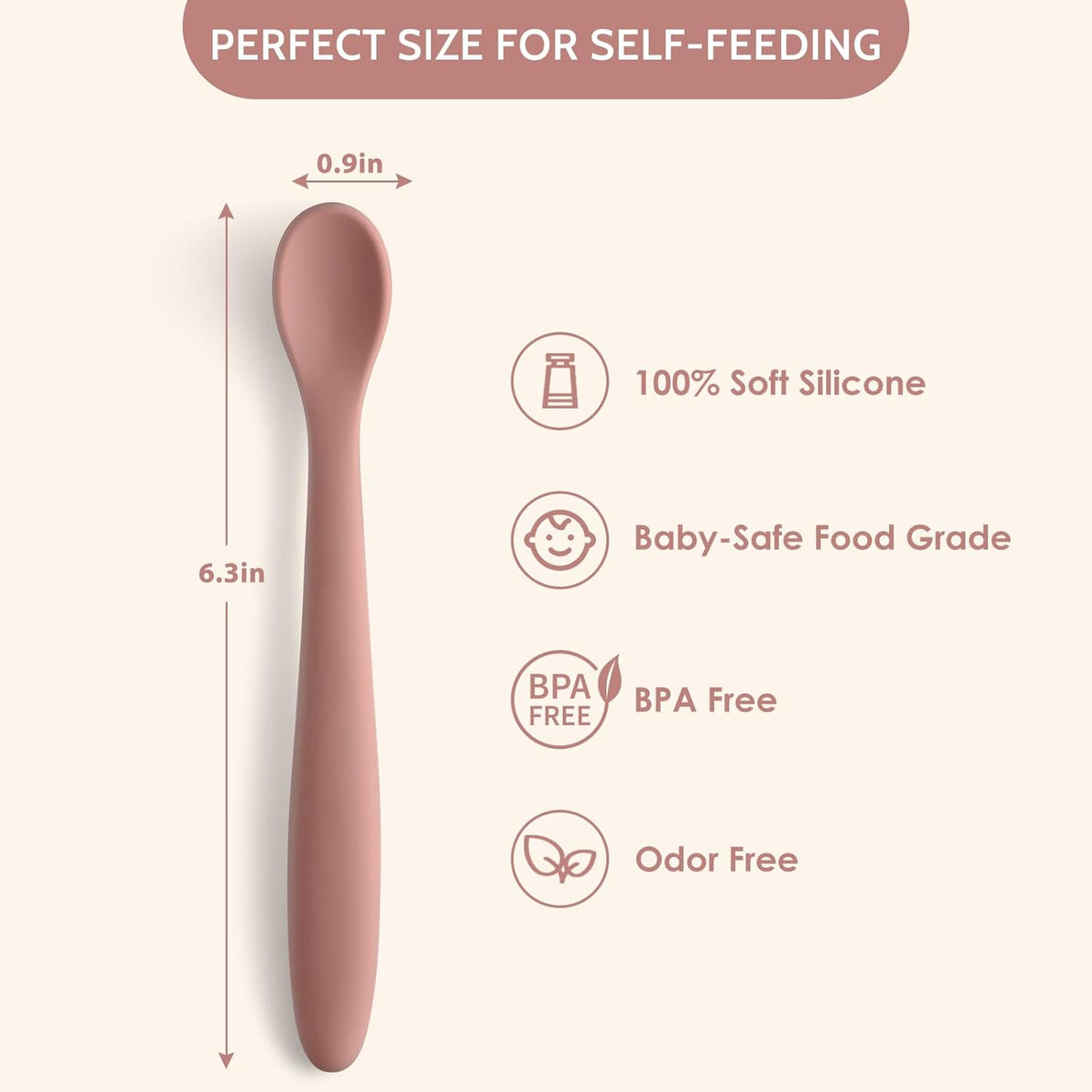 Silicone Baby Feeding Spoons, Training Spoon Self-feeding, First Stage Infant Soft-Tip Easy on
