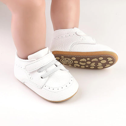 SOFMUO Baby Boys Girls High Top Ankle PU Leather Sneakers Soft Rubber Sole Infant Moccasins Newborn