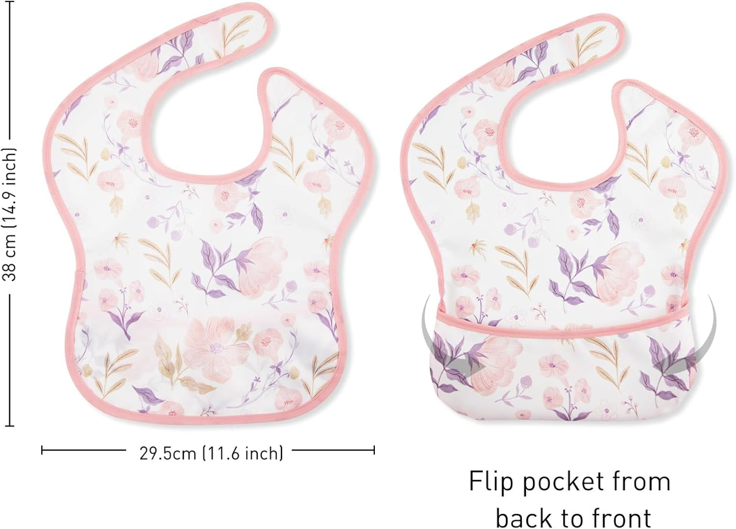 Mess Proof Baby Bib 3 Pack, Waterproof Led Weaning Baby Feeding Bibs with Food Catcher, Travel