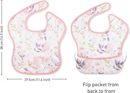 Mess Proof Baby Bib 3 Pack, Waterproof Led Weaning Baby Feeding Bibs with Food Catcher, Travel