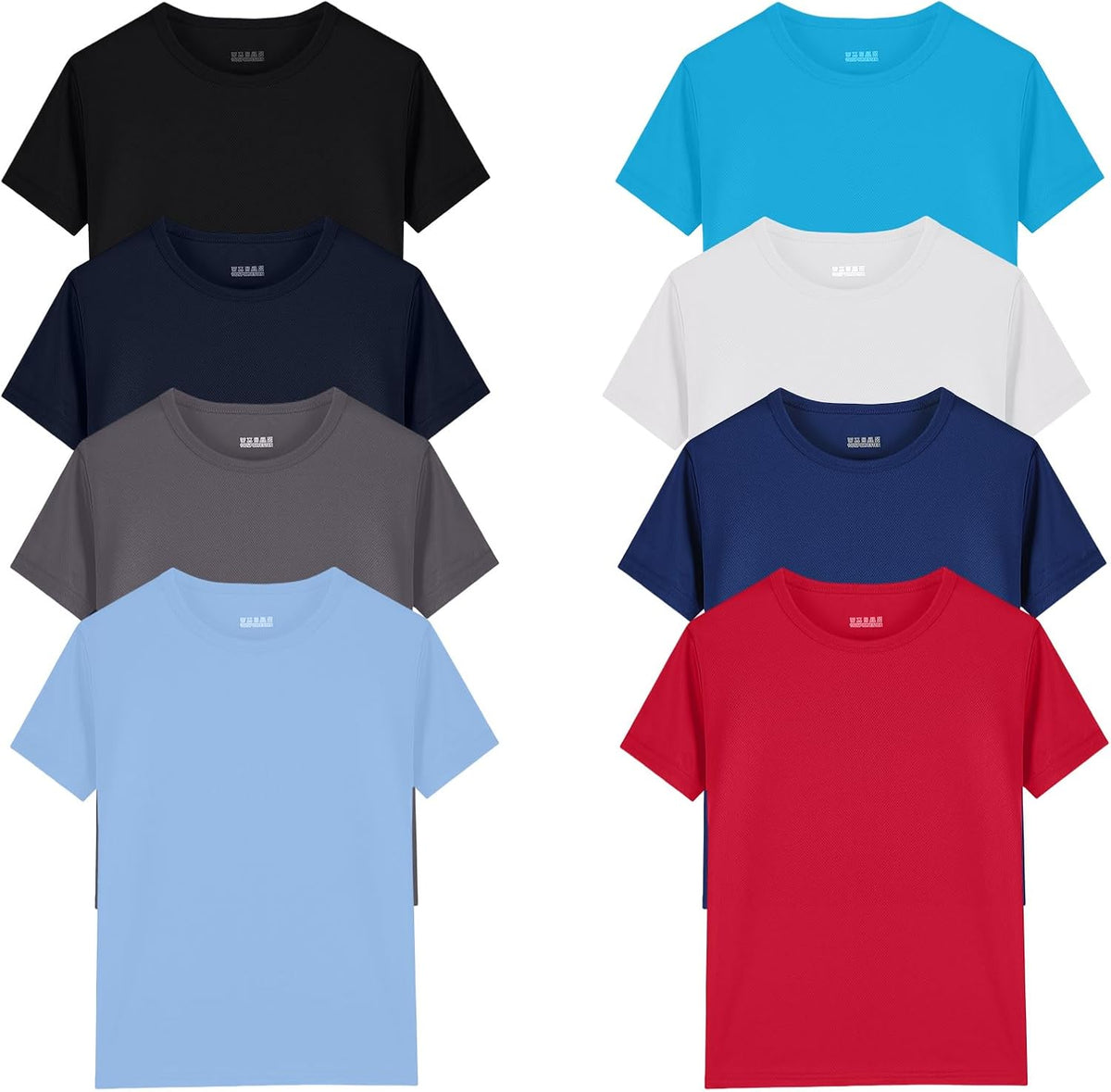 8 Pack Boys Kids Youth Mesh Athletic Quick Dry T Shirts Short Sleeve Moisture Wicking Tee Shirts