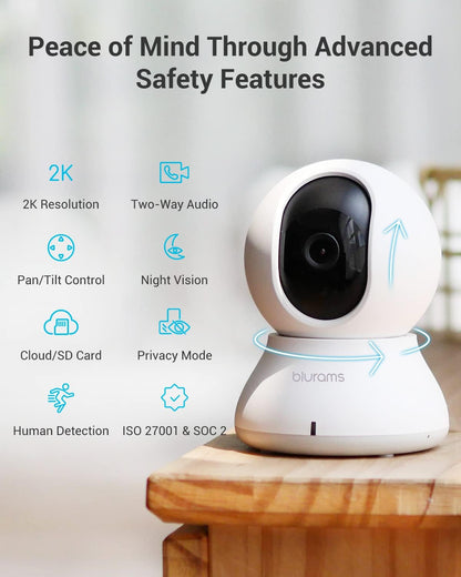 blurams Cameras for Home Security, 2K Indoor Camera 360° Pet Camera with Phone App, Motion