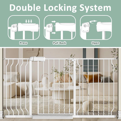57.5"-62" Extra Wide Auto Closing Baby Safety Gate for Stairs & Doorways, Pressure Mounted No Drill