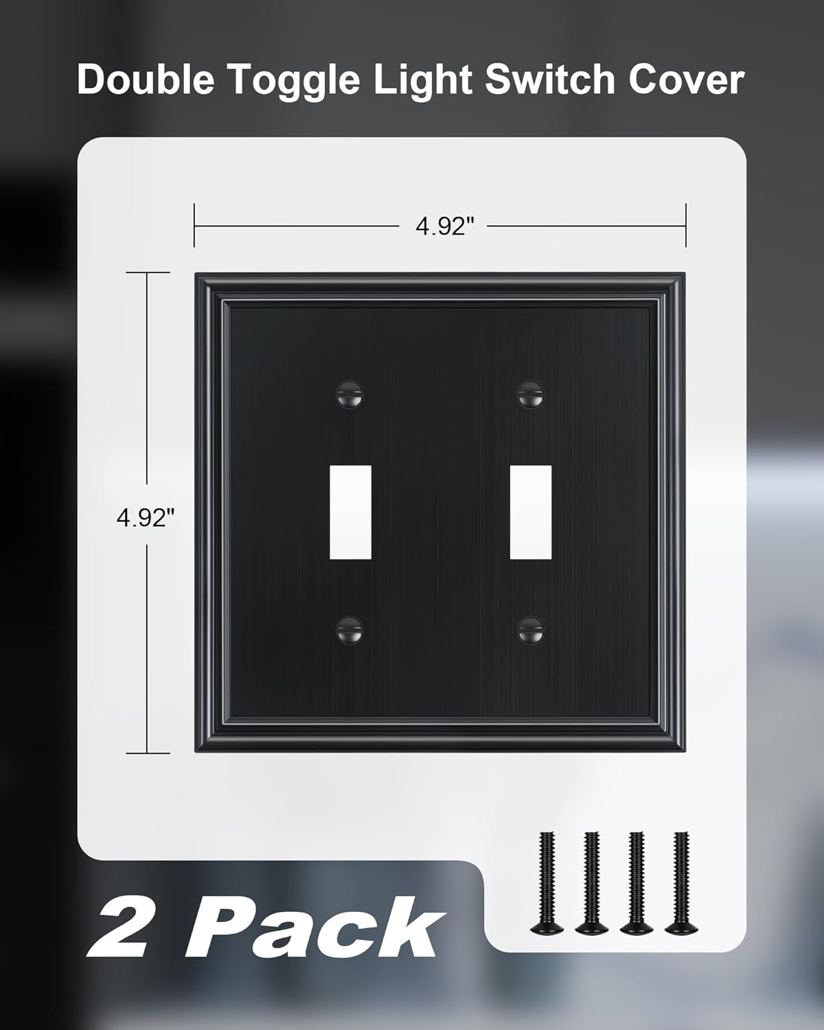 2-Pack Double Toggle Light Switch Cover Plate, Durable Solid Zinc Alloy Decorative Dual Switch