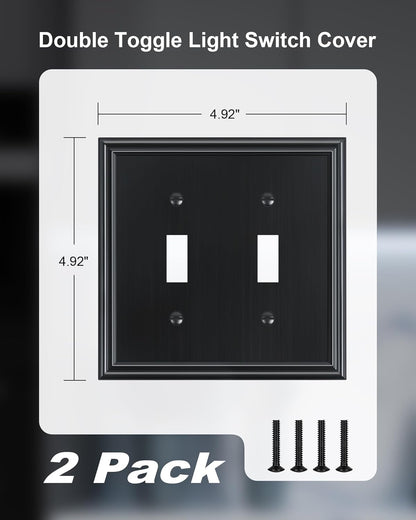 2-Pack Double Toggle Light Switch Cover Plate, Durable Solid Zinc Alloy Decorative Dual Switch