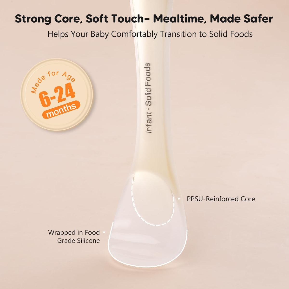 Silicone Baby Spoons 2-Pack with Case, Self Feeding 6 Months, Baby Led Weaning Supplies, Toddler