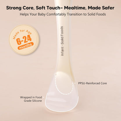 Silicone Baby Spoons 2-Pack with Case, Self Feeding 6 Months, Baby Led Weaning Supplies, Toddler