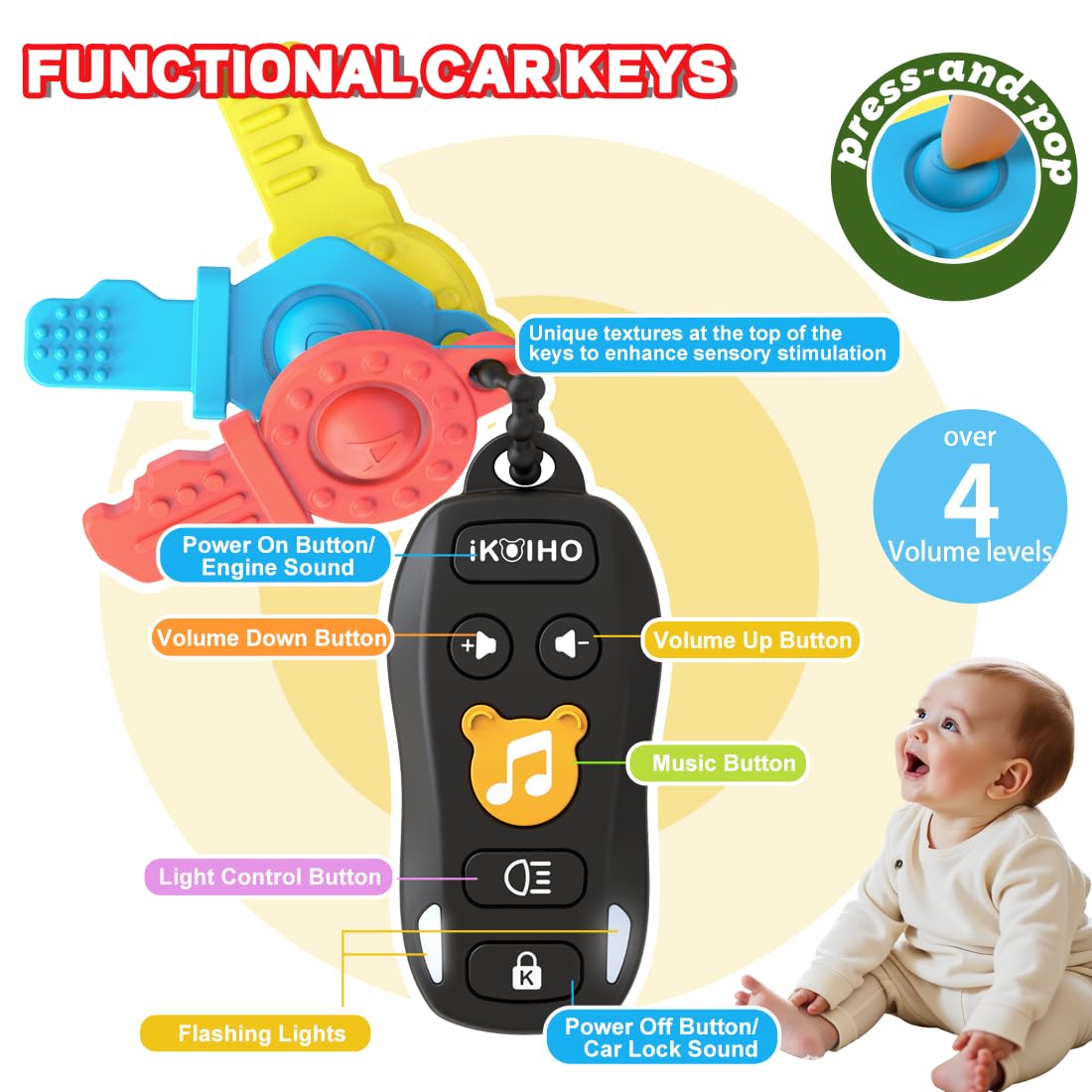 Baby Phone Baby Keys Toys Set, Bilingual Play Phone & Toy Keys for Toddlers