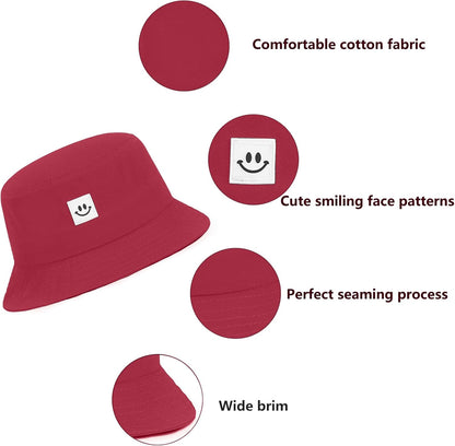 Kids Sun Hat Smile Face Bucket Hat for Girls Boys Summer Sun Protection Cotton Unisex Beach Cap