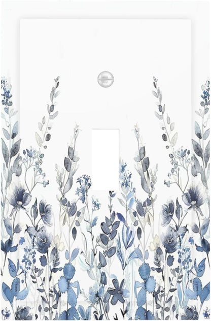 Decorative Light Switch Cover Light Blue Watercolor Leaves Plant With Floral 1 Gang Single Toggle