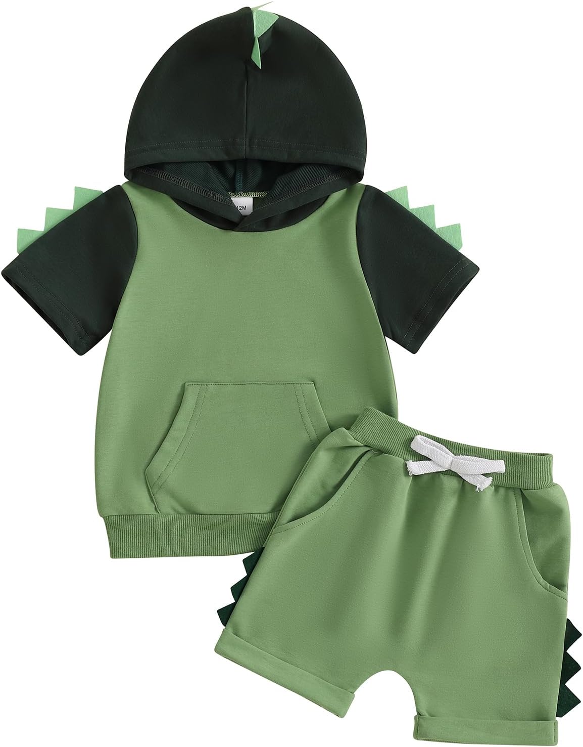 Toddler Baby Boy Summer Hooded Outfit Contrast Color Short Sleeve T Shirt Top Elastic Shorts Summer