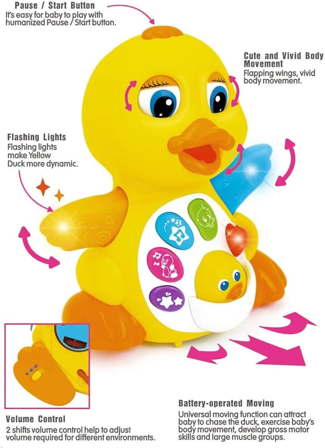 Musical Flapping Yellow Duck Interactive Action Educational Learning Walking Light Up Dancing Toy