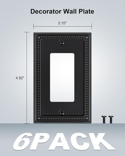 6-Pack Decorator Outlet Cover Plate, Pearls Decorative Switch Plates and Outlet Covers, Black Metal