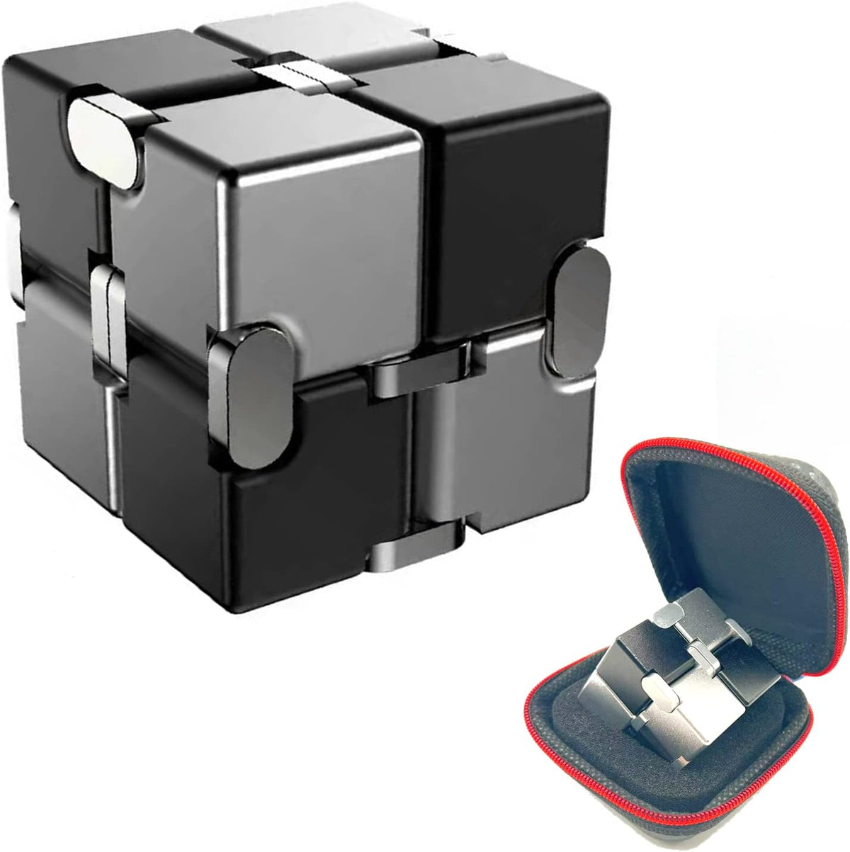 Metal Fidget Toys Infinity Cube for Men Anxiety Stress Relief Aluminum Alloy Material (Black &