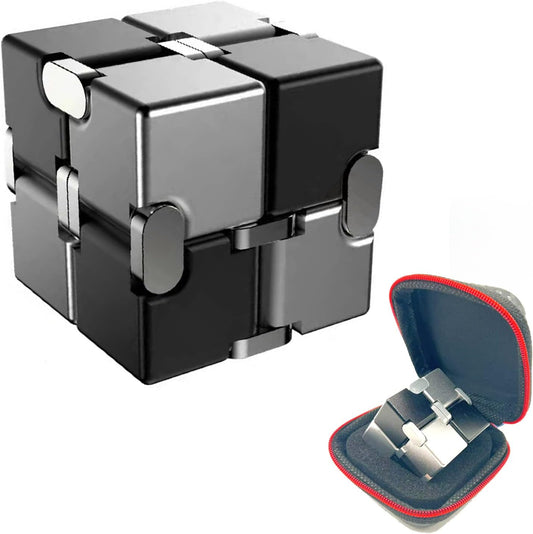 Metal Fidget Toys Infinity Cube for Men Anxiety Stress Relief Aluminum Alloy Material (Black &