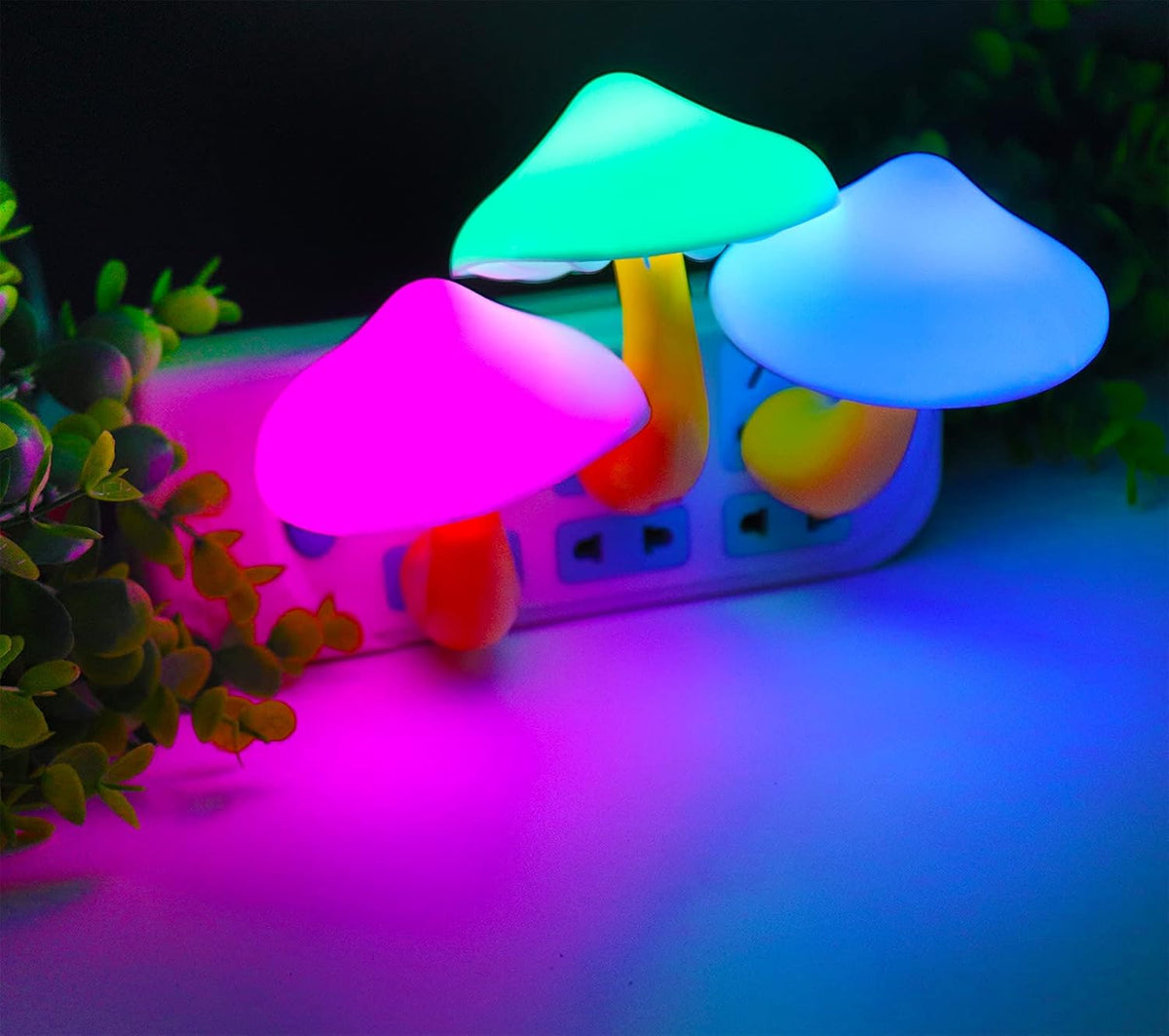 AUSAYE 2Pack LED Night Light Plug in Lamp 7-Color Changing Cute Mushroom Light Sensor Night Lights