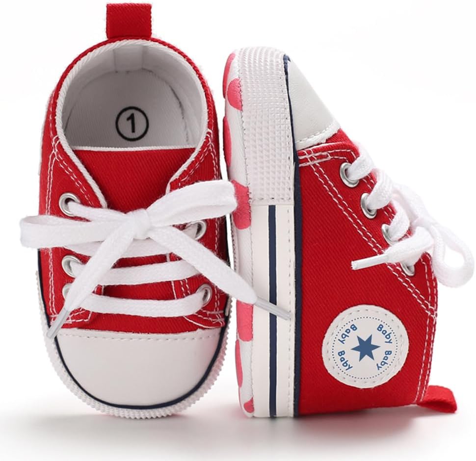 Unisex Baby Girls Boys Canvas High-top Shoes, Newborn Infant Anti-Slip Soft Sole Frist Walking
