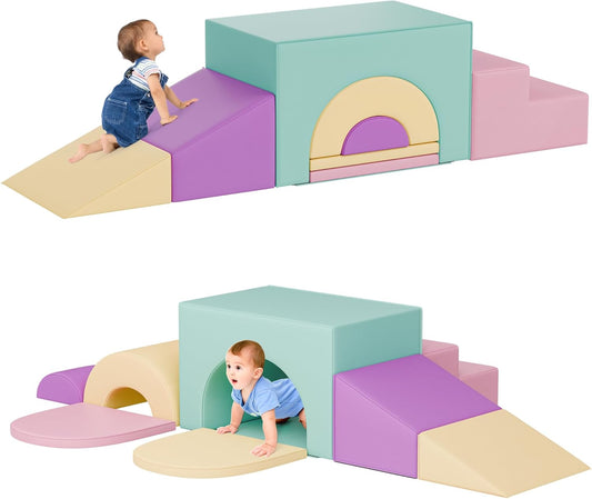 Soft Foam Climbing Blocks Set – Large 5-in-1 Soft Play Toys Crawling & Sliding Climbing Arch for
