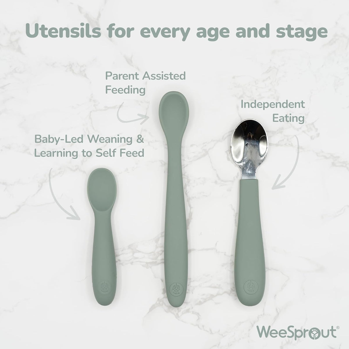 WeeSprout Baby Spoons for Self Feeding 6 Months +, Soft & Durable Silicone Utensils for Sensitive