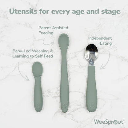 WeeSprout Baby Spoons for Self Feeding 6 Months +, Soft & Durable Silicone Utensils for Sensitive