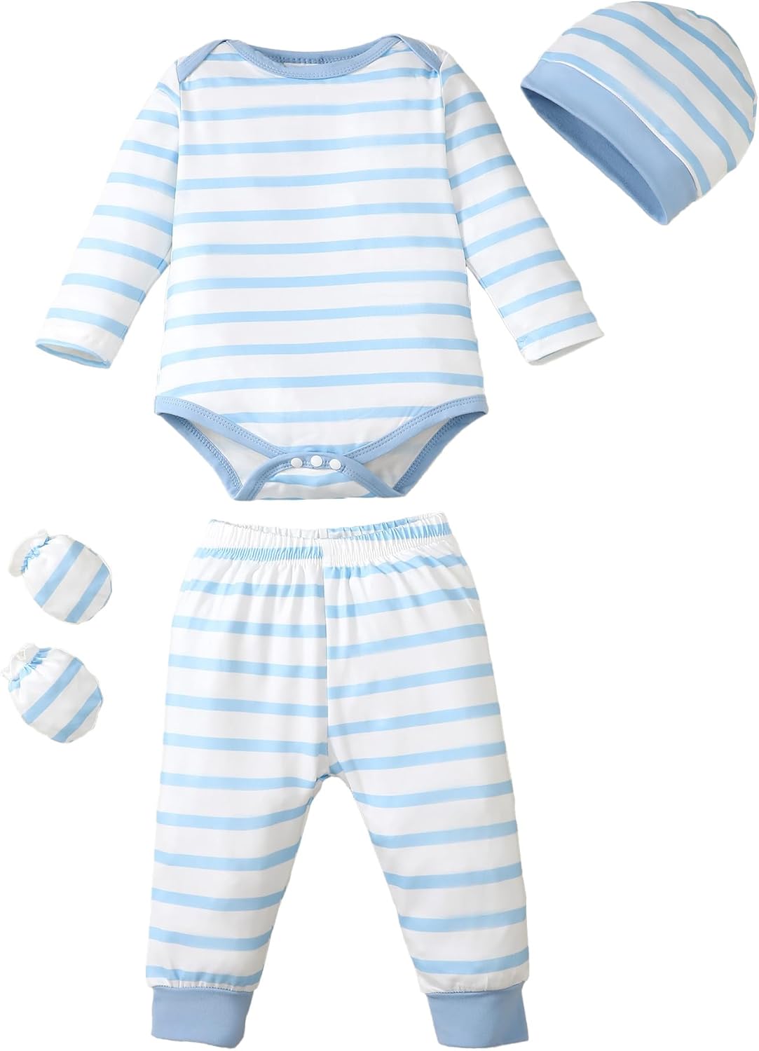 NZRVAWS Newborn Baby Boy Girl Clothes Unisex Infant Romper Pants Set Hat 4-Pack Outfits 0-12 Months