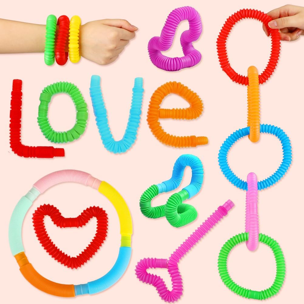 72Pack Pop Tubes, Fidget Sensory Toys Party Favors for Kids 4-8 8-12 Anxiety Stress Relief Toys