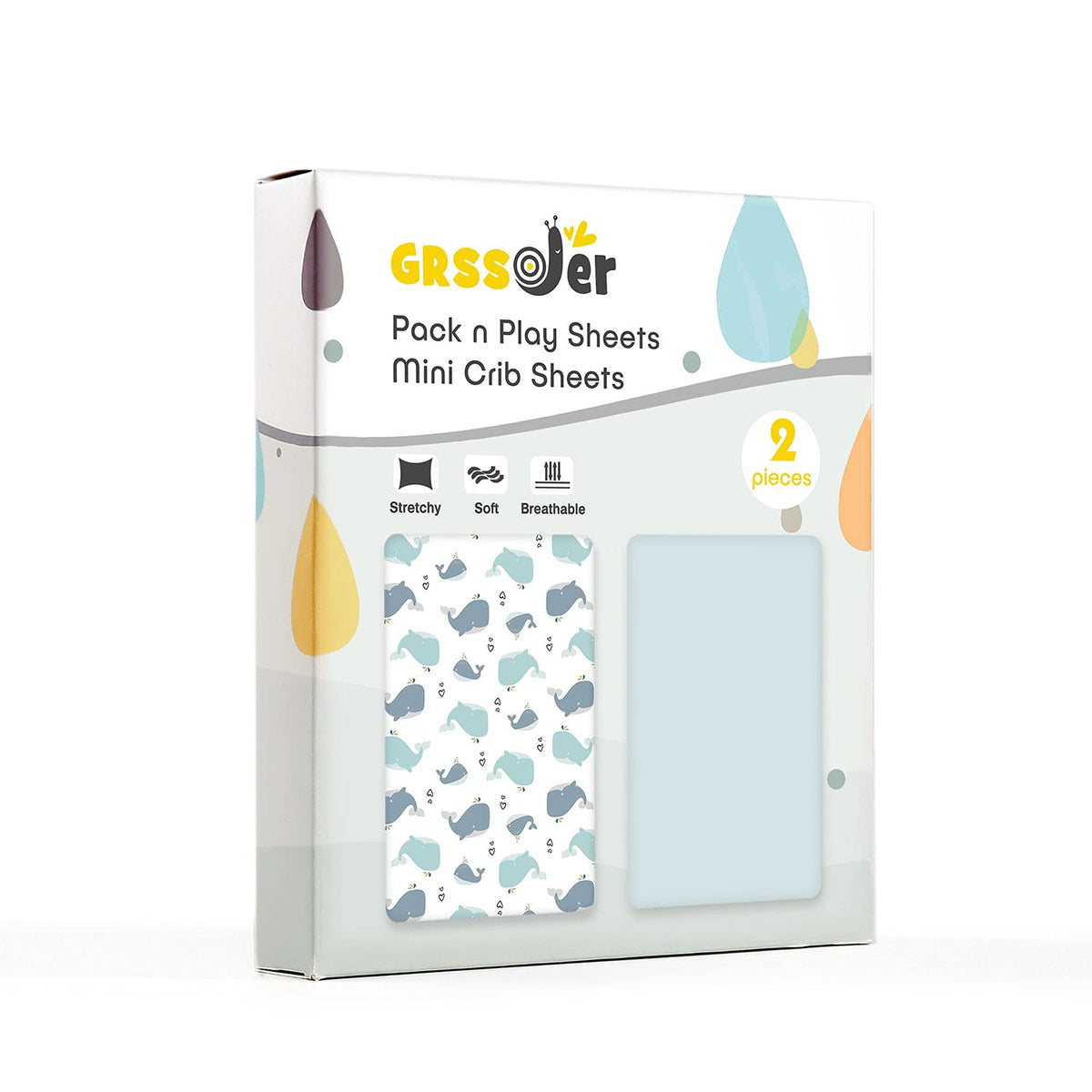 GRSSDER Stretchy Ultra Soft Jersey Knit Fitted Pack n Play Sheets Set 2 Pack, Portable/Mini Cribs