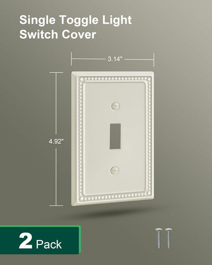 2-Pack Single Toggle Light Switch Cover Plate, Pearls Decorative Switch Plate Covers, Light Almond